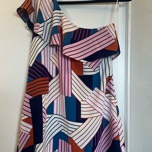 Cooper & Ella One-Shoulder Dress in Pink and Blue